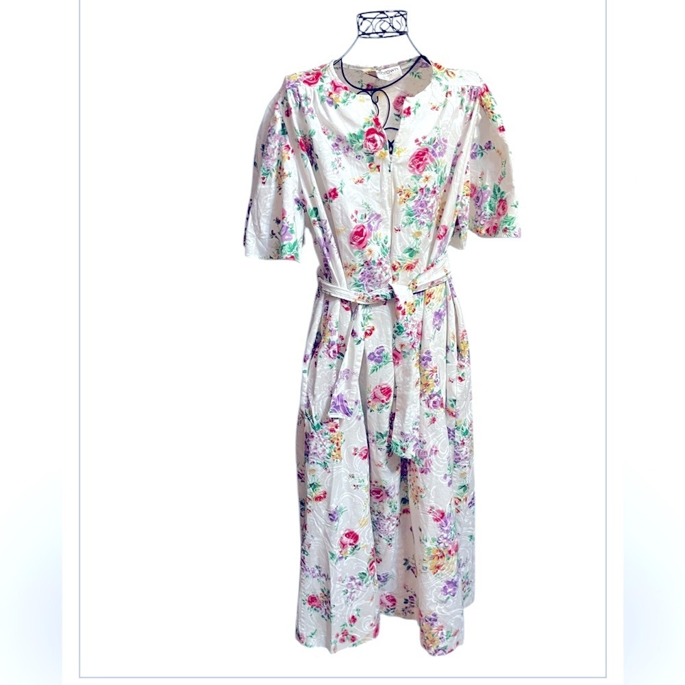 David Brown California Caftan Muumuu Sz M VTG 70s Cottage Dress with Belt